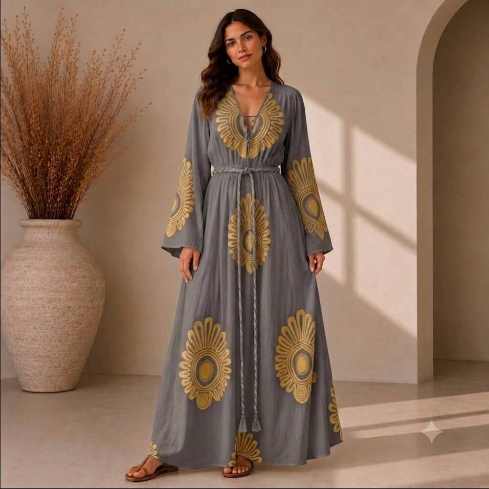 NEW MYSTERY RESORT tilos maxi dress in grey
